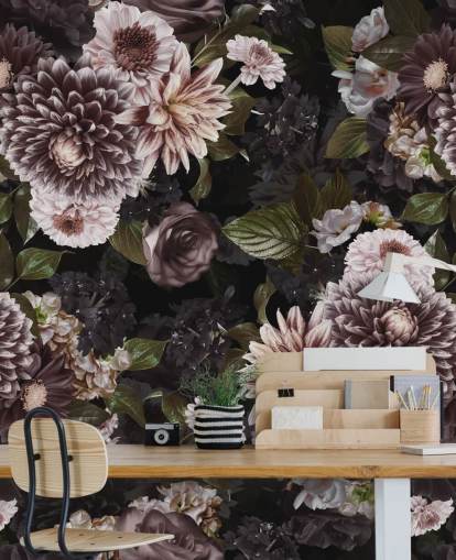 papel pintado floral morado oscuro y lila