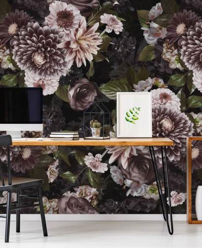 papel pintado floral morado oscuro y lila