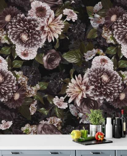 papel de parede floral roxo escuro e lilás