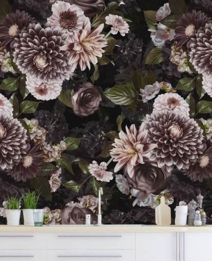 donkerpaars en lila bloemenbehang