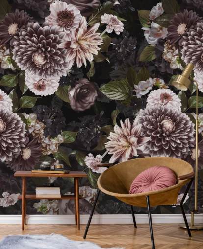 donkerpaars en lila bloemenbehang