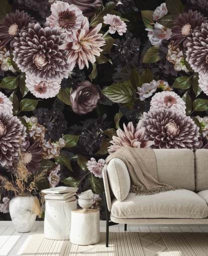 mørk lilla og lilla floral tapet