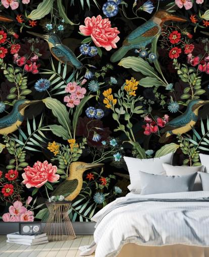 dark floral and bird wallpaper dark floral and bird wallpaper