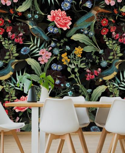 papel de parede floral e pássaro escuro