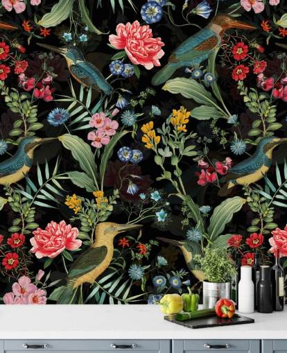 dark floral and bird wallpaper dark floral and bird wallpaper