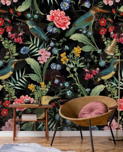 dark floral and bird wallpaper dark floral and bird wallpaper