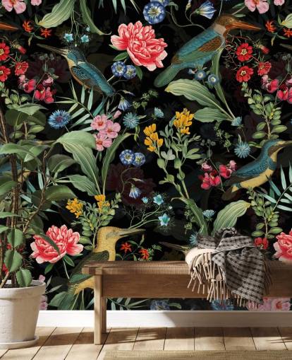 papel pintado floral y pájaro oscuro papel pintado floral y pájaro oscuro