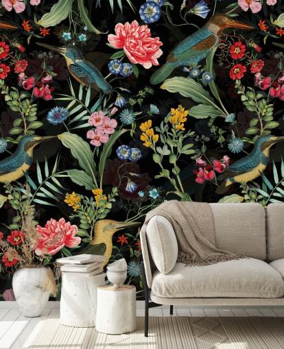 donker bloemen- en vogelbehang donker bloemen- en vogelbehang