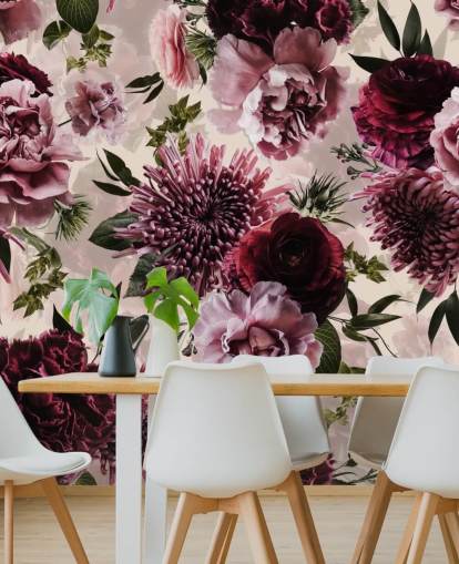 papel de parede floral rosa, vermelho e marrom