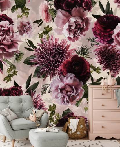 pink, rød og rødbrun blomster tapet