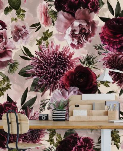pink, red and maroon floral wallpaper