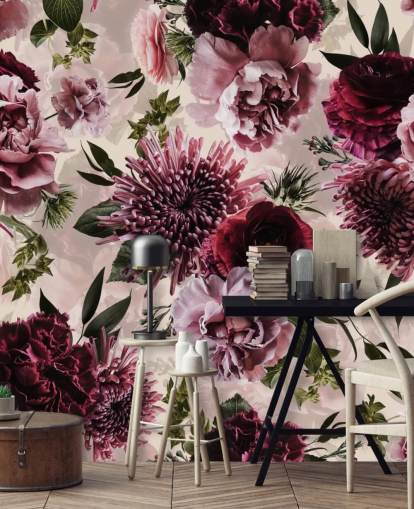 papel de parede floral rosa, vermelho e marrom