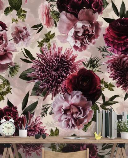 pink, red and maroon floral wallpaper