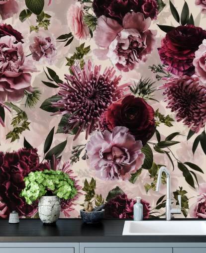 pink, red and maroon floral wallpaper