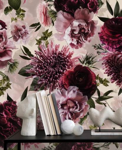 pink, rød og rødbrun blomster tapet