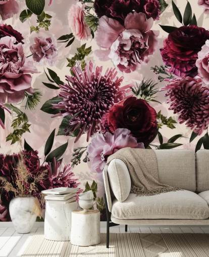 papel de parede floral rosa, vermelho e marrom