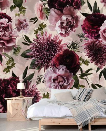 rosa, röd och rödbrun blommig tapeter