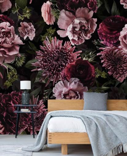papel de parede floral roxo escuro e lilás