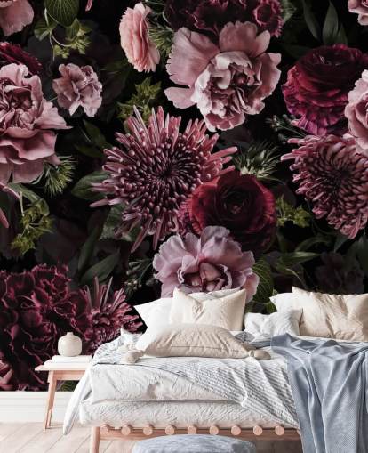 papel de parede floral roxo escuro e lilás