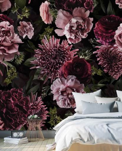 papel pintado floral morado oscuro y lila