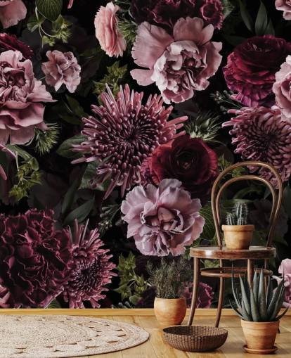 papel de parede floral roxo escuro e lilás