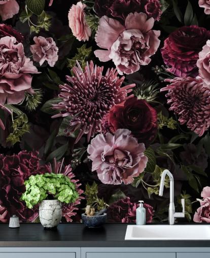 donkerpaars en lila bloemenbehang donkerpaars en lila bloemenbehang