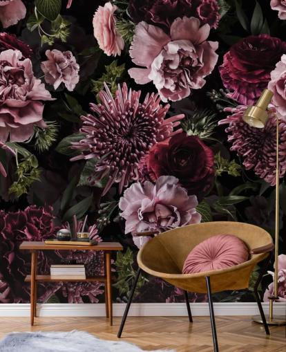 donkerpaars en lila bloemenbehang