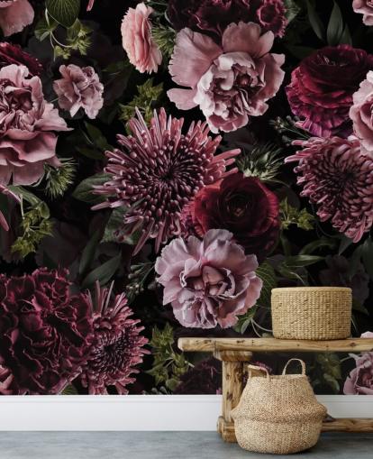 papier peint à fleurs violet foncé et lilas