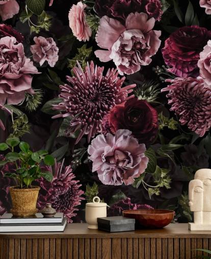 papel pintado floral morado oscuro y lila