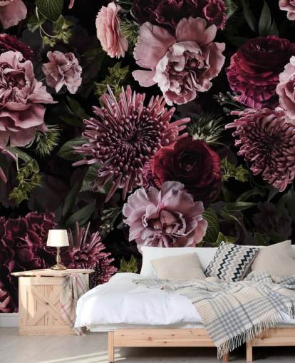 donkerpaars en lila bloemenbehang