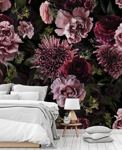 papel de parede floral roxo escuro e lilás