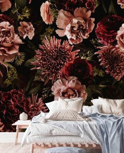 dark red and pink florals wallpaper