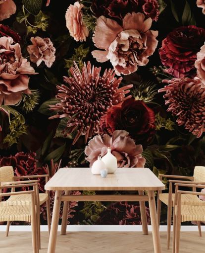 papel de parede floral vermelho escuro e rosa