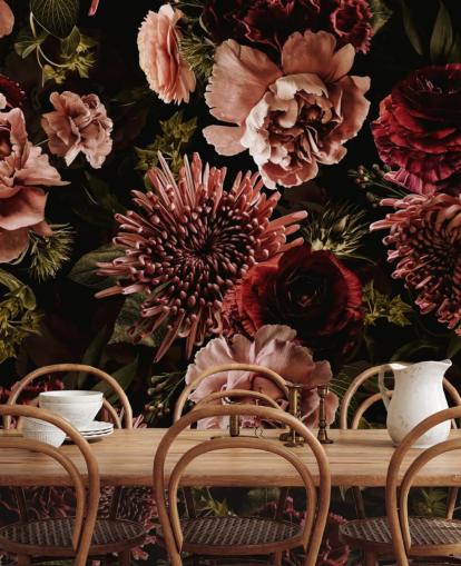 dark red and pink florals wallpaper