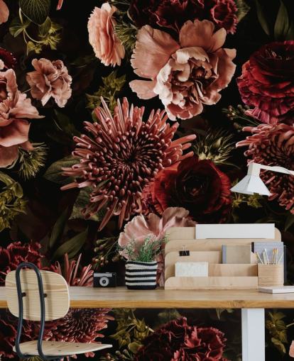 dark red and pink florals wallpaper