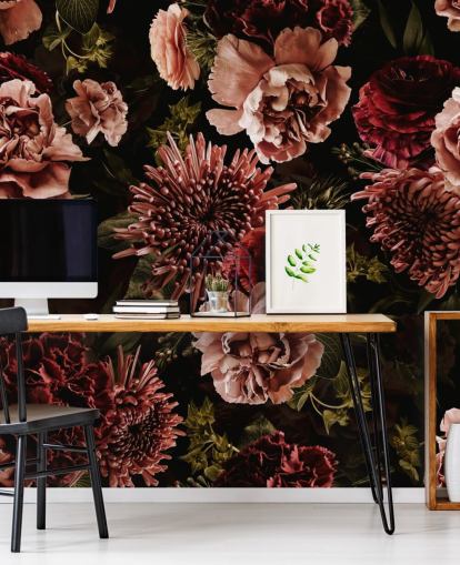 dark red and pink florals wallpaper