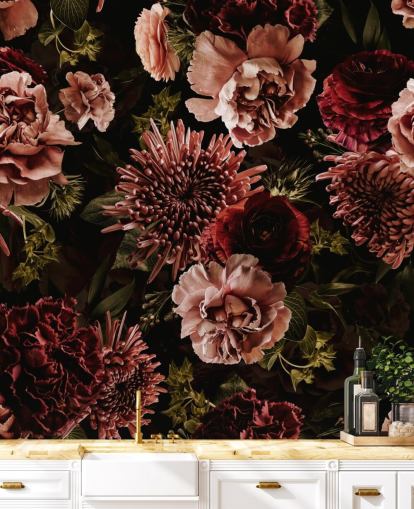 dark red and pink florals wallpaper