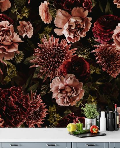 dark red and pink florals wallpaper