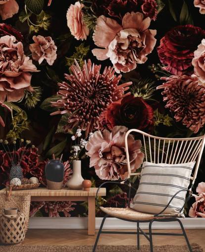 mørk rød og rosa blomster tapet mørk rød og rosa blomster tapet