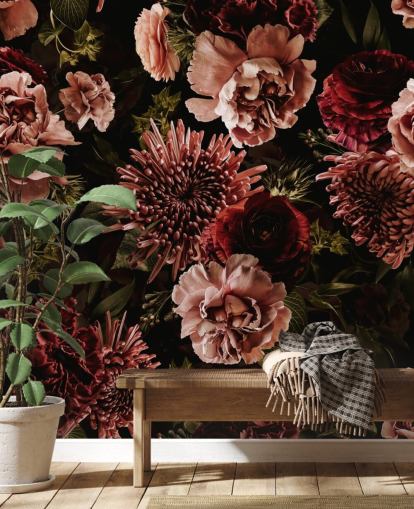 dark red and pink florals wallpaper