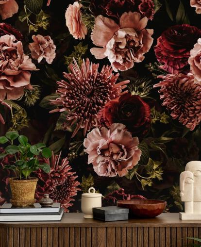 papel pintado flores rojo y rosa oscuro