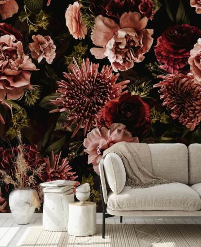 carta da parati floreale rosso scuro e rosa