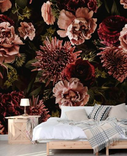 papel pintado flores rojo y rosa oscuro