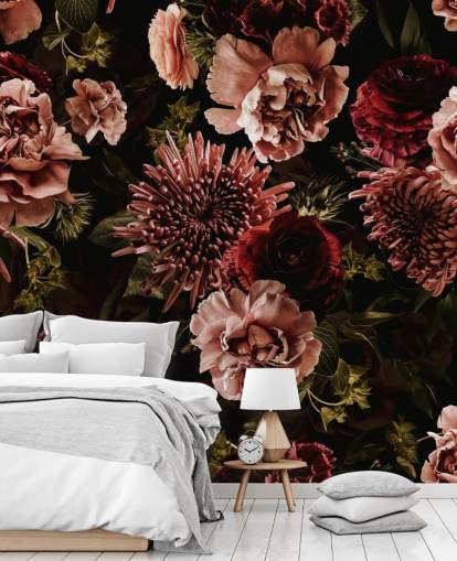 papel pintado flores rojo y rosa oscuro