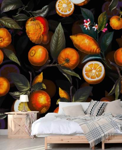 fondo de pantalla naranjas sobre fondo oscuro