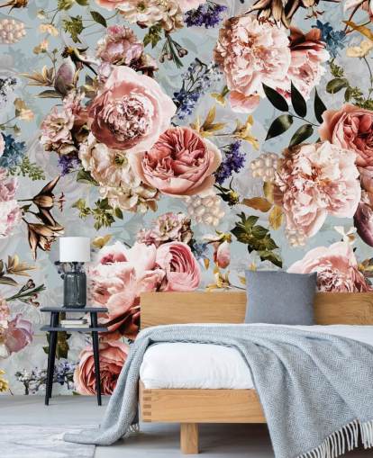 pink roses on blue background wallpaper