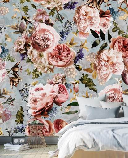 pink roses on blue background wallpaper