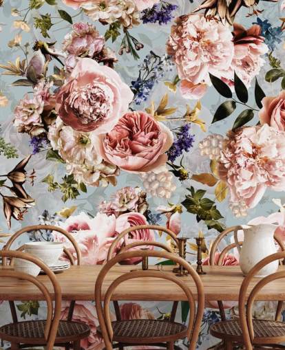 rosas rosadas sobre fondo azul papel tapiz