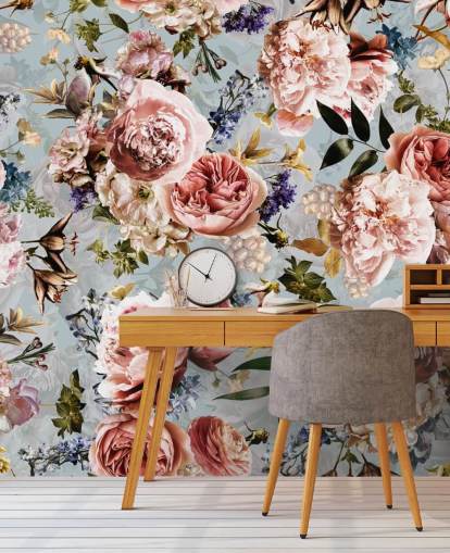 rosas rosadas sobre fondo azul papel tapiz