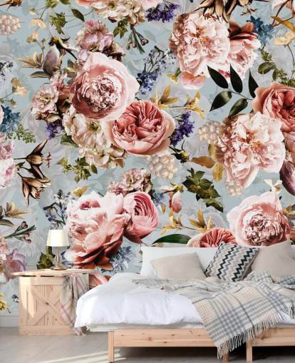 pink roses on blue background wallpaper